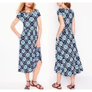 Boden Melanie Jersey Midi Dress French Navy Baroque Tile Size 10 R